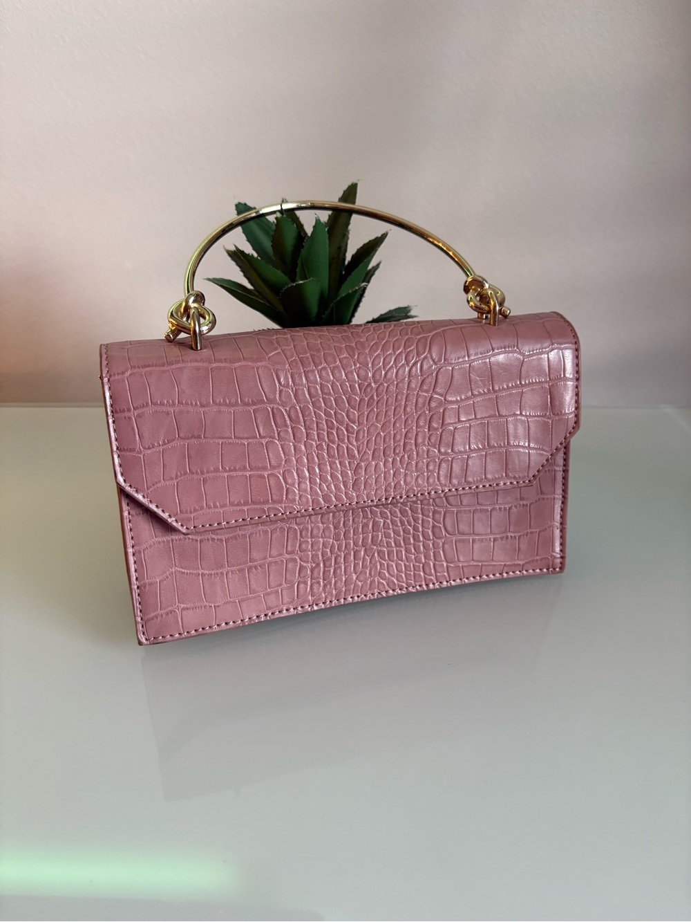 🌸Like Dreams Croc Embossed Top Handle Crossbody Bag – Blush Pink